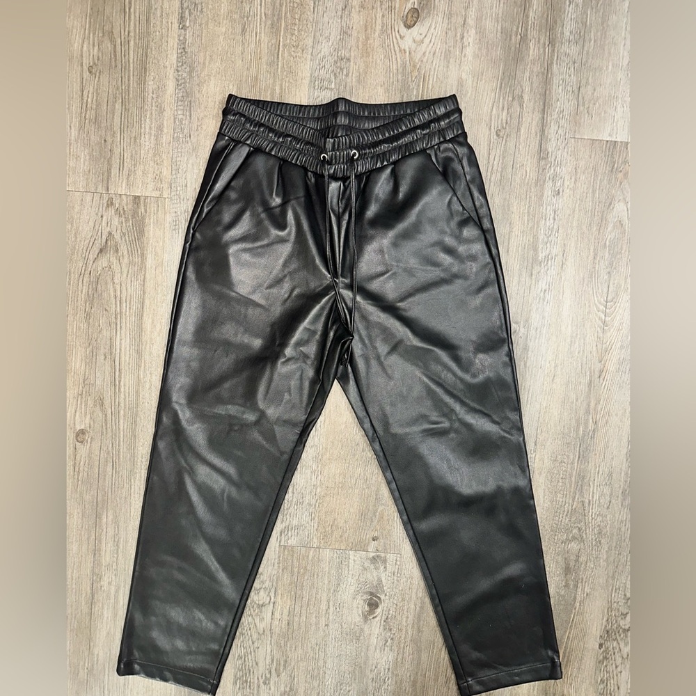 Loft black faux leather pull on pants